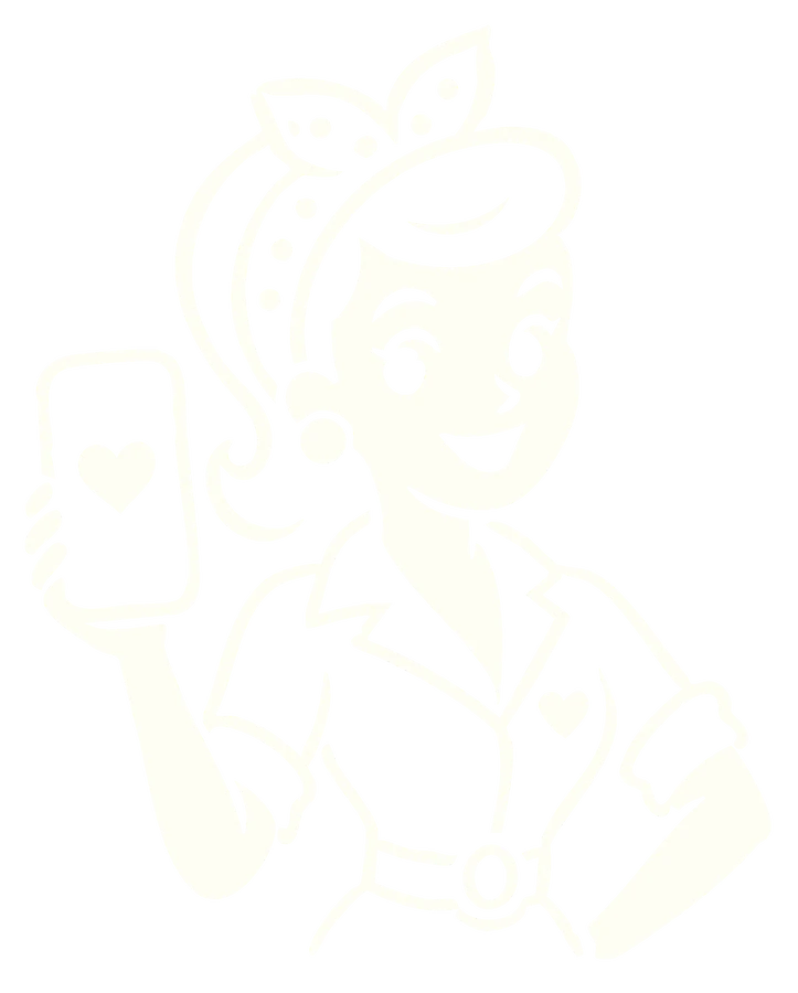 Drawing of a woman holding up her phone