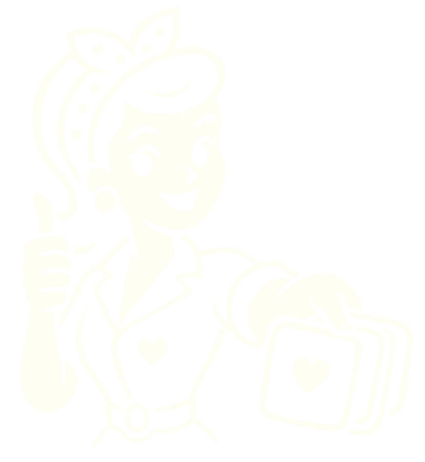 Drawing of a woman giving a thumbs up and holding a pack of magnets